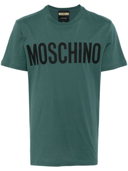 Памучна тениска с принт Moschino зелено