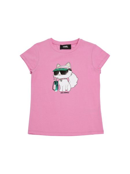 Trøje trykt bomuld t-shirt for piger Karl Lagerfeld pink