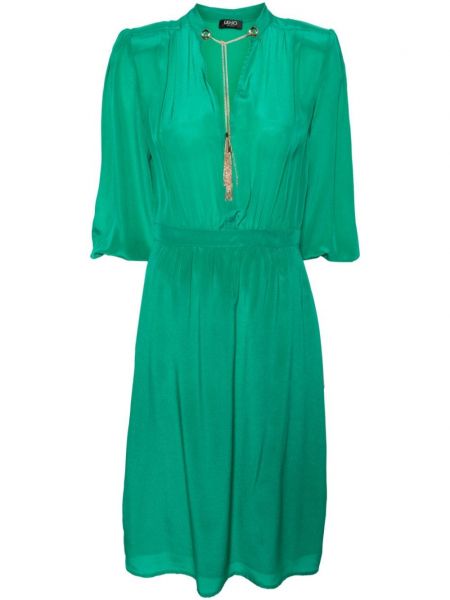 Svilena midi obleka z v-izrezom Liu Jo zelena