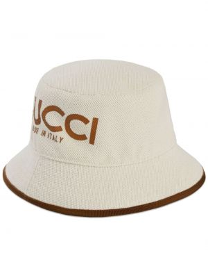 Bavlněný klobouk s potiskem Gucci bílý