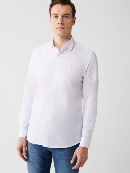 Košulja s gumbima slim fit s printom Avva bijela