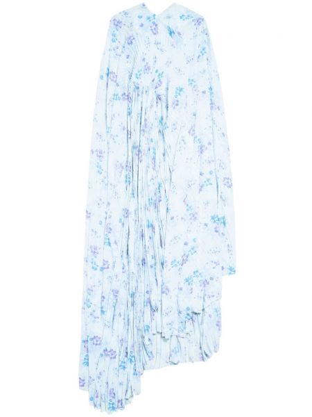 Plisirana dolga obleka s cvetličnim vzorcem s potiskom Balenciaga