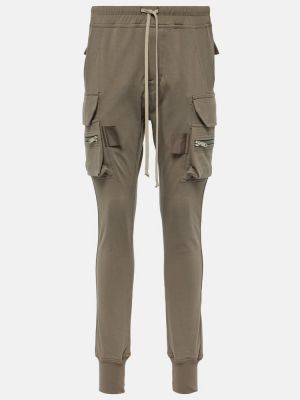 Bavlněné slim fit cargo kalhoty s vysokým pasem Rick Owens béžové