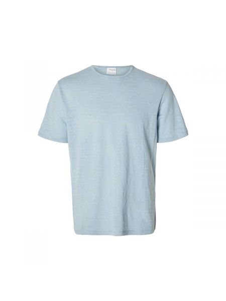 Kašmírové lněné tričko Selected modré