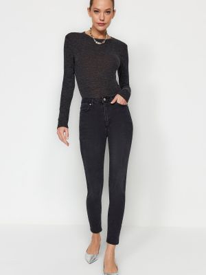 Jeansy skinny z wysoką talią z kieszeniami Trendyol czarne