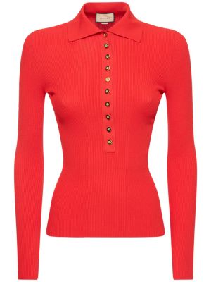 Tricou polo din viscoză Gucci roșu