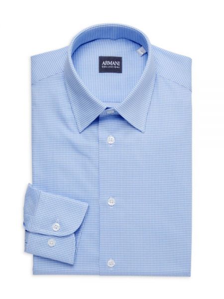 Приталенная рубашка в горошек Armani Collezioni синяя