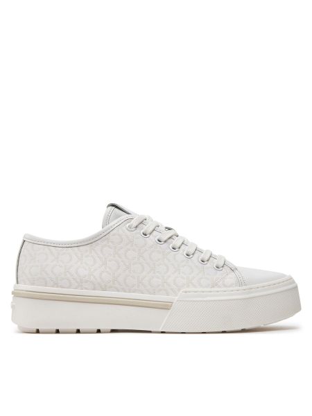 Sneakers με κορδόνια ζακάρ με δαντέλα Calvin Klein λευκό