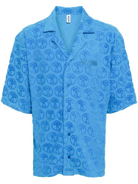 Bombažna srajca z vezenjem Moschino modra