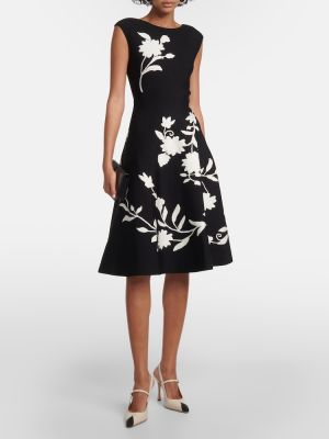 Midi haljina s cvjetnim printom Carolina Herrera crna