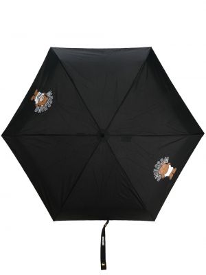 Czarny parasol z nadrukiem Moschino
