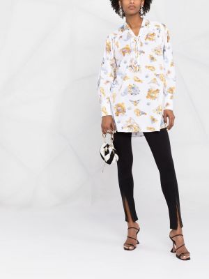Spitzen schnür jeanshemd mit print Versace Jeans Couture weiß