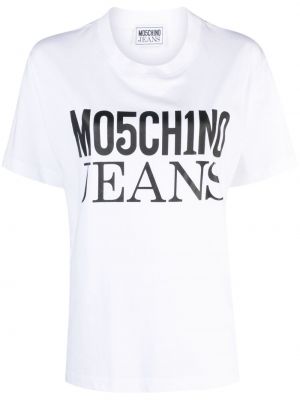 Baskılı pamuk tişört Moschino Jeans beyaz