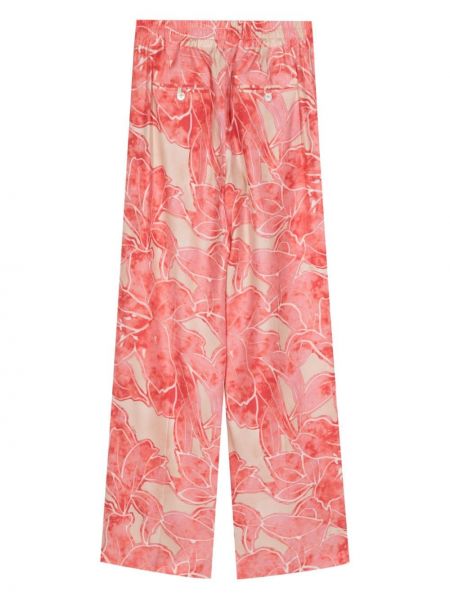 Hedvábné rovné kalhoty s potiskem s abstraktním vzorem Kiton růžové