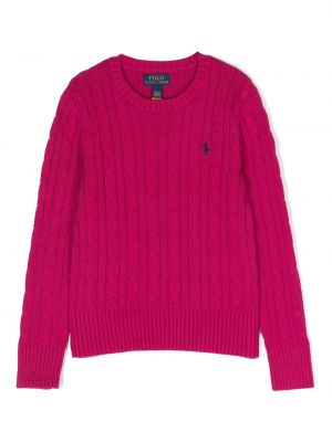 Pitkä villapaita pyöreällä pääntiellä tytöille Ralph Lauren Kids pinkki