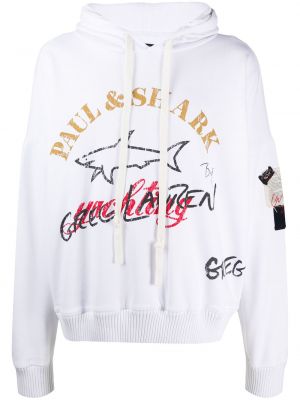 Raštuotas džemperis su gobtuvu Greg Lauren X Paul & Shark balta