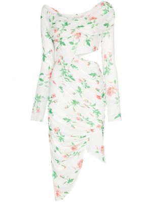 Asymmetrisk trykt floral dress Yuhan Wang hvit