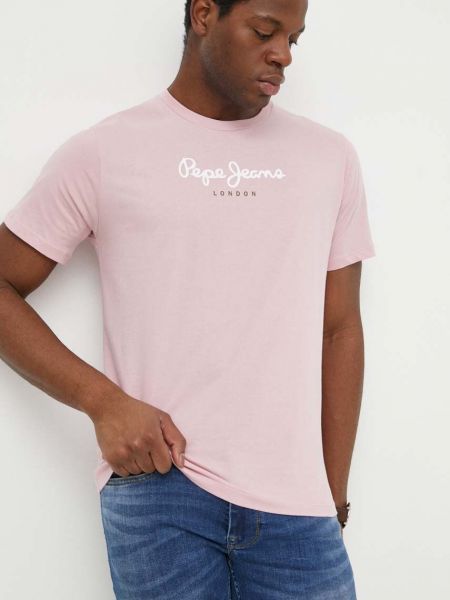 Koszulka bawełniana z nadrukiem Pepe Jeans różowa