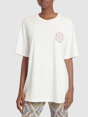 T-shirt ricamato di cotone con scollo tondo Etro bianco