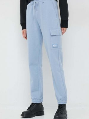 Spodnie sportowe bawełniane Calvin Klein Jeans niebieskie