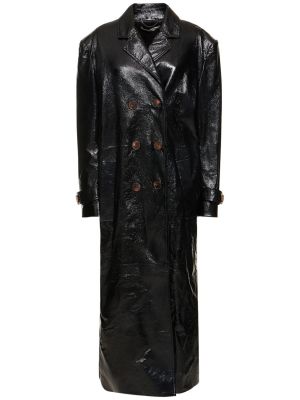 Palton din piele de lac oversize Alessandra Rich negru