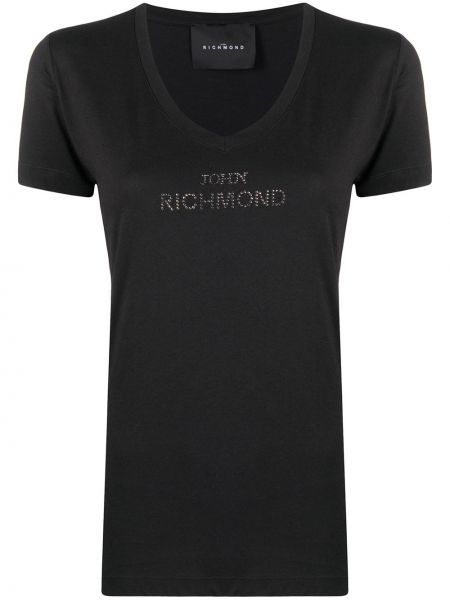 Camiseta con escote v con apliques John Richmond negro