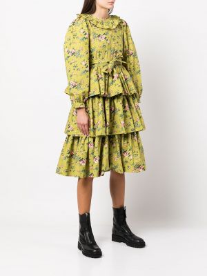 Květinové šaty s potiskem s volány Batsheva zelené
