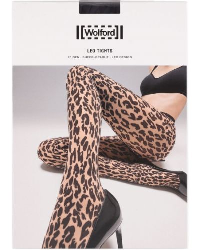 Мрежести чорапогащи с принт с леопардов принт Wolford черно