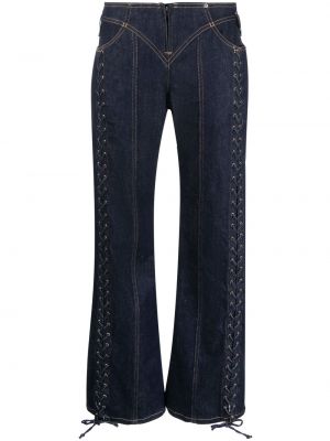Mežģīņu straight fit džinsi ar šņorēm Jean Paul Gaultier zils