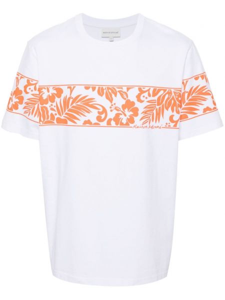 Kvetinové bavlnené tričko s potlačou Maison Kitsuné biela
