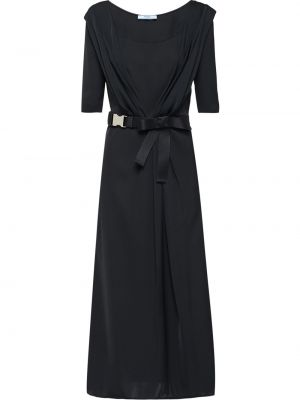 Viskózové italské midi šaty s mašlí Prada - černá
