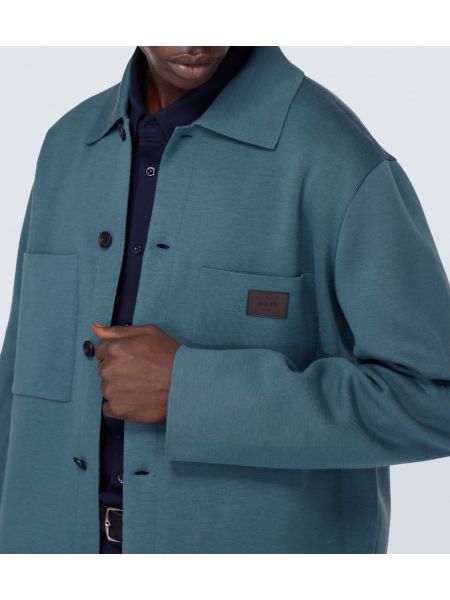 Bombažna svilena usnjena jakna Berluti modra