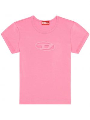 Koszulka bawełniana Diesel różowa