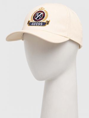 Памучна шапка с козирки с апликация Guess бежово
