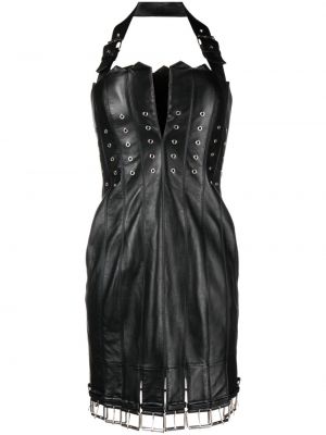 Kožené šaty s prackou Moschino čierna