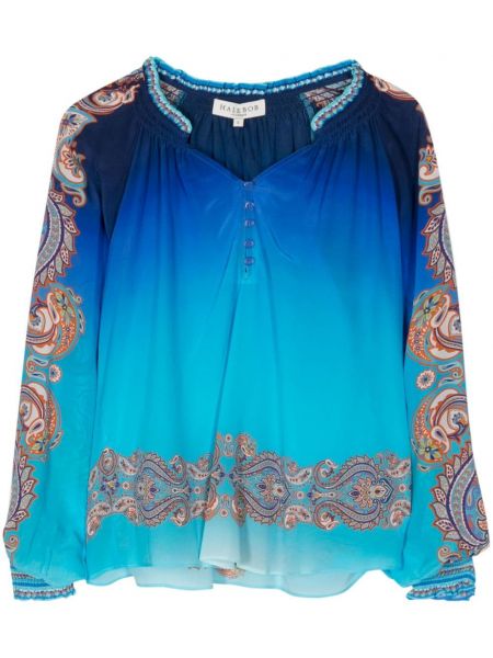 Seiden kragen bluse mit print mit paisleymuster Hale Bob blau