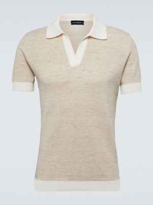 Megztas medvilninis lininis polo marškinėliai Thom Sweeney smėlinė