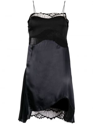 Satynowa sukienka koktajlowa koronkowa Victoria Beckham czarna
