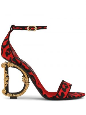 Sandali s potiskom z leopardjim vzorcem Dolce & Gabbana rdeča