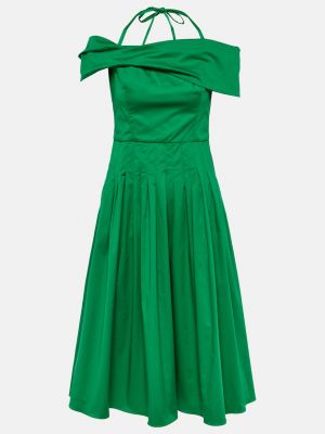 Шелковый платье с открытыми плечами Oscar De La Renta зеленый