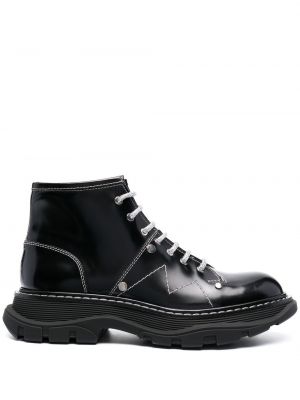 Ankle boots sznurowane skórzane koronkowe Alexander Mcqueen czarne