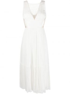 Πλισέ μεταξωτή κοκτέιλ φόρεμα με πετραδάκια Nissa λευκό
