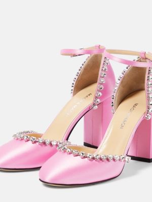 Сатенени полуотворени обувки с кристали Mach & Mach розово