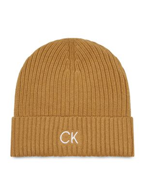 Medvilninis medvilninis kepurė Calvin Klein smėlinė