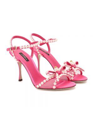 Sandały na obcasie na wysokim obcasie z perełkami Dolce And Gabbana różowe
