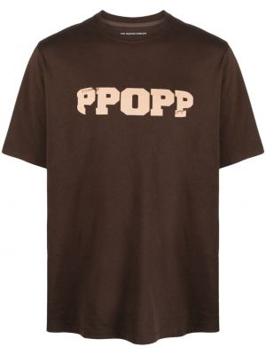 Bavlněné tričko s potiskem Pop Trading Company hnědé