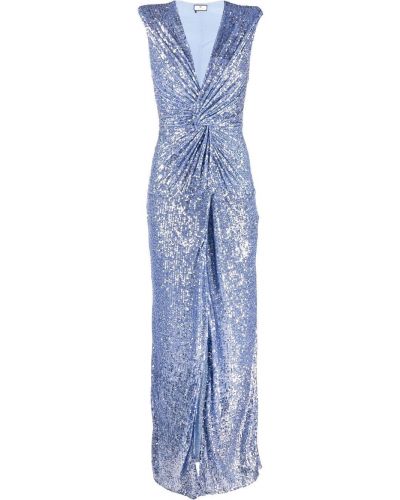 Вечерна рокля с пайети с v-образно деколте Elisabetta Franchi синьо