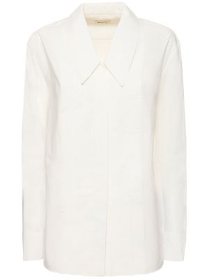 Plisovaná bavlnená košeľa Khaite biela