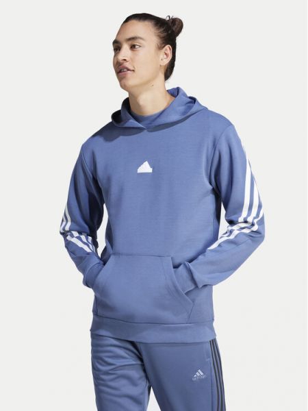 Bluza z kapturem w paski Adidas niebieska