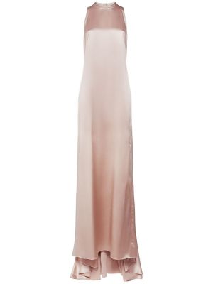 Jedwabna satynowa sukienka długa bez rękawów Max Mara różowa